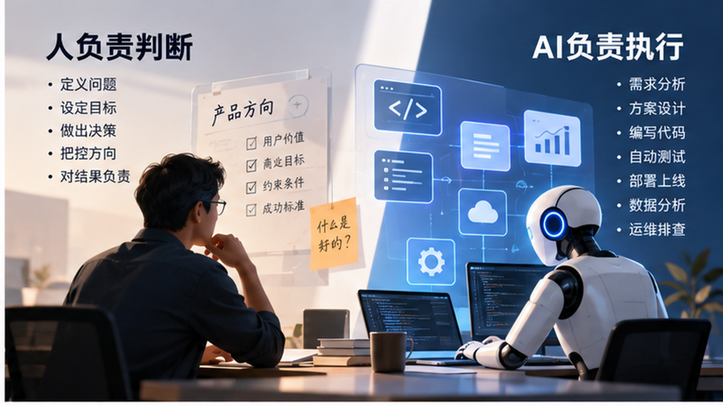 软件开发中的人机分工:人负责目标、判断和结果,AI负责执行