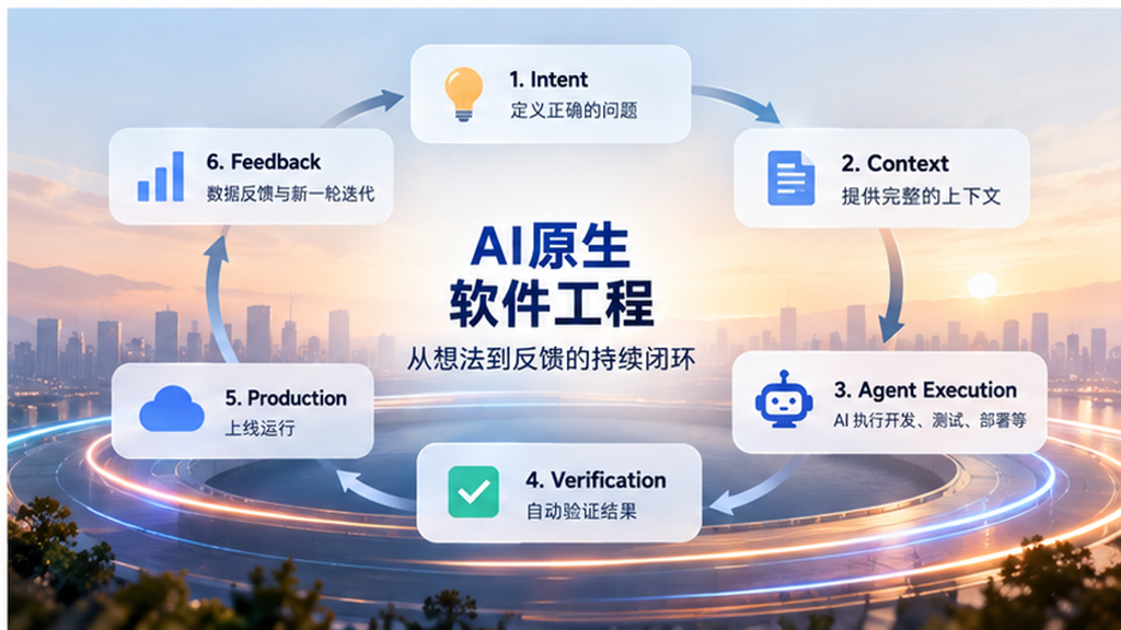 AI原生软件工程闭环:意图、上下文、Agent执行、验证、上线运行与数据反馈