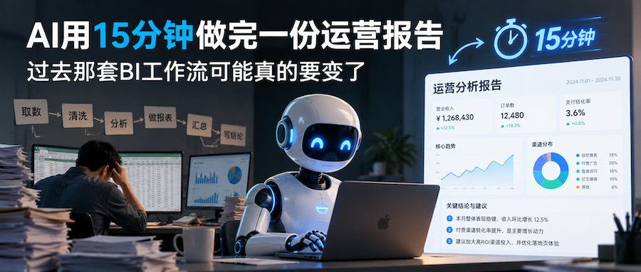 AI数据分析15分钟生成运营报告并改变传统BI工作流